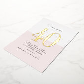 ピンクモダンと白40歳の誕生日ゴールドフォイル 箔招待状 (回転した状態)