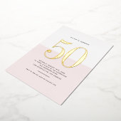 ピンクモダンと白50誕生日金箔 箔招待状 (回転した状態)