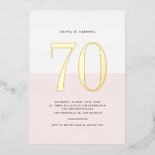 ピンクモダンと白70誕生日金箔 箔招待状 (正面)