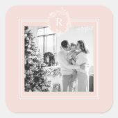 ピンクモダンと白 |家族の写真 |イニシャル スクエアシール (正面)