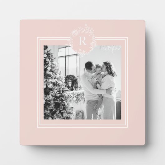 ピンクモダンと白 |家族の写真 |イニシャル フォトプラーク (正面)