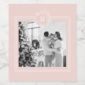 ピンクモダンと白 |家族の写真 |イニシャル ワインラベル (シングルラベル)