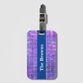 ピンクモダンと紫のグリッドライン抽象芸術 ラゲッジタグ (正面縦)