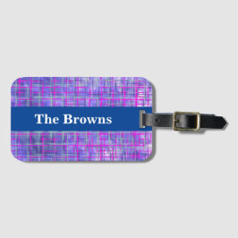 ピンクモダンと紫のグリッドライン抽象芸術 ラゲッジタグ