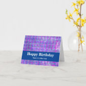 ピンクモダンと紫のグリッド線抽象芸術事業 カード (黄色い花)