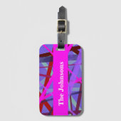 ピンクモダンと紫の網掛け幾何学的抽象芸術 ラゲッジタグ (正面縦)