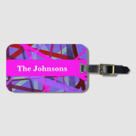 ピンクモダンと紫の網掛け幾何学的抽象芸術 ラゲッジタグ