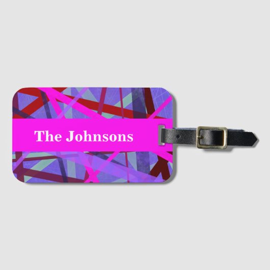 ピンクモダンと紫の網掛け幾何学的抽象芸術 ラゲッジタグ (正面横)
