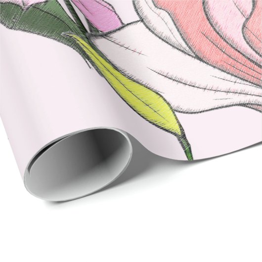ピンクモダンと緑の植物模様 ラッピングペーパー (ロールコーナー)