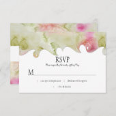 ピンクモダンと緑の水彩結婚式RSVP 出欠カード (正面/裏面)
