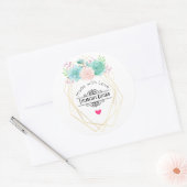 ピンクモダンと緑の水色の多肉料理キッチン ラウンドシール (封筒)