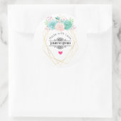 ピンクモダンと緑の水色の多肉料理キッチン ラウンドシール (バッグ)