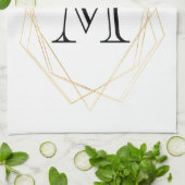 ピンクモダンと緑の水色の多肉植物モノグラム キッチンタオル (折り畳み)