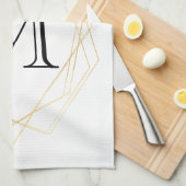 ピンクモダンと緑の水色の多肉植物モノグラム キッチンタオル (四つ折り)