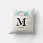 ピンクモダンと緑の水色の多肉植物モノグラム クッション (裏面)