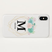 ピンクモダンと緑の水色の多肉植物モノグラム Case-Mate iPhoneケース (裏面(横))