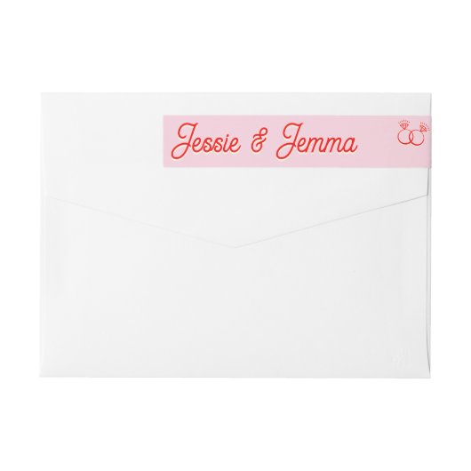 ピンクモダンと赤とダイヤモンドリングや輪 ラップアラウンドラベル (裏面)