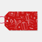 ピンクモダンと赤のお洒落クリスマスの姓 ギフトタグ (裏面横)
