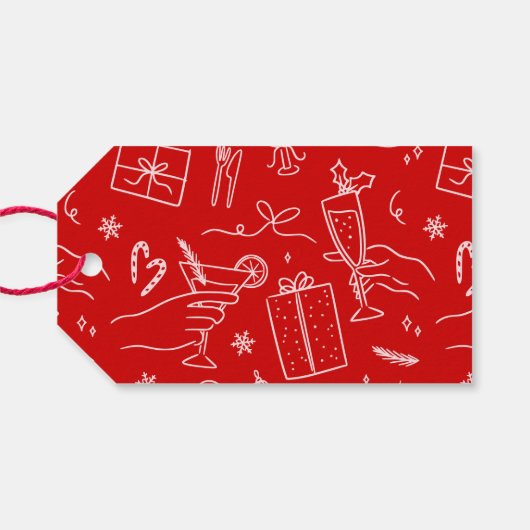 ピンクモダンと赤のお洒落クリスマスの姓 ギフトタグ (裏面横)