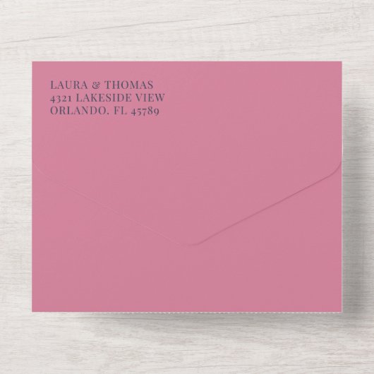 ピンクモダンと赤のフローラ結婚の オールインワン招待状 (裏面)