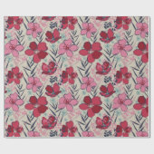 ピンクモダンと赤のフローラ誕生日 ラッピングペーパー (フラット)