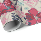 ピンクモダンと赤のフローラ誕生日 ラッピングペーパー (ロールコーナー)