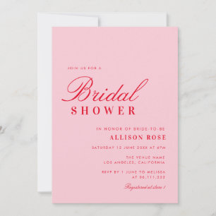 ピンクモダンと赤のブライダルシャワー 招待状