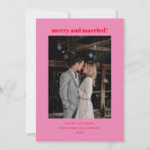 ピンクモダンと赤のメリーク結婚したリスマス シーズンカード (正面)