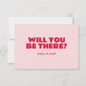 ピンクモダンと赤のレトロのはっきりしたおもしろいユニークの結婚値 出欠カード (裏面)