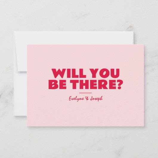 ピンクモダンと赤のレトロのはっきりしたおもしろいユニークの結婚値 出欠カード (裏面)