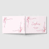 ピンクモダンと赤の弓の女の子ベビーシャワー ゲストブック (全面)