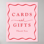 ピンクモダンと赤の波状のフレームカードとギフト ポスター (正面)