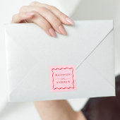 ピンクモダンと赤の波状のフレ結婚ーム スクエアシール