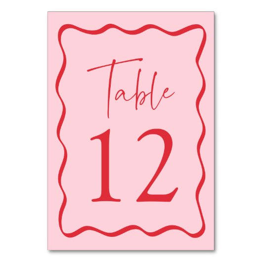 ピンクモダンと赤の波状のフレ結婚ーム テーブルナンバー (正面)