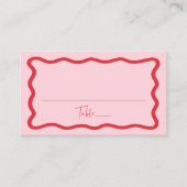ピンクモダンと赤の波状のフレ結婚ーム プレイスカード (正面)