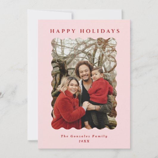 ピンクモダンと赤の波状写真 シーズンカード (正面)