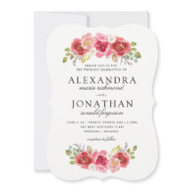 ピンクモダンと赤の結婚式招待状