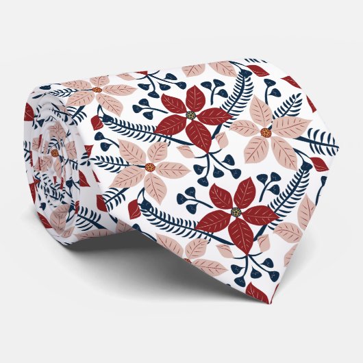ピンクモダンと赤の花柄 ネクタイ (ロール)