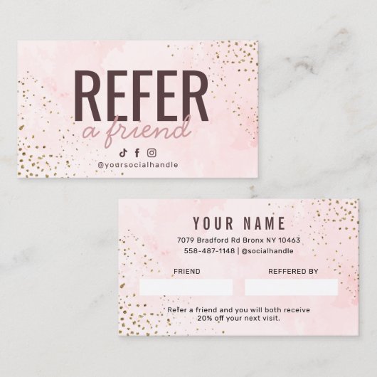 ピンクモダンと金ゴールドがフレンドカードを参照 名刺 (正面/裏面)