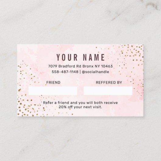 ピンクモダンと金ゴールドがフレンドカードを参照 名刺 (裏面)