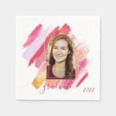 ピンクモダンと金ゴールドのアーチ型の卒業写真 スタンダードカクテルナプキン (正面)