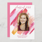 ピンクモダンと金ゴールドのアーチ型卒業発表 招待状 (正面/裏面)