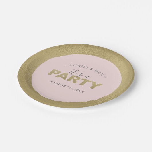 ピンクモダンと金ゴールドのガーリーパーティー ペーパープレート (アングル)