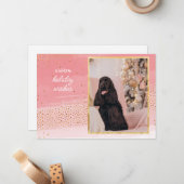 ピンクモダンと金ゴールドのクリスマスフォト ノートカード (正面/裏面インサイチュ)