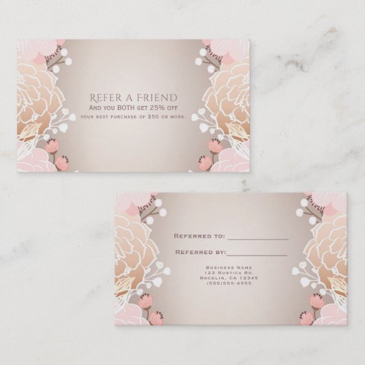 ピンクモダンと金ゴールドのフローラ植物学は友人を参照 紹介カード (正面/裏面)