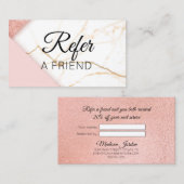 ピンクモダンと金ゴールドの大理石が友達を参照 紹介カード (正面/裏面)