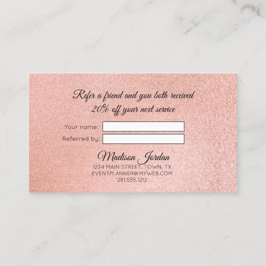 ピンクモダンと金ゴールドの大理石が友達を参照 紹介カード (裏面)