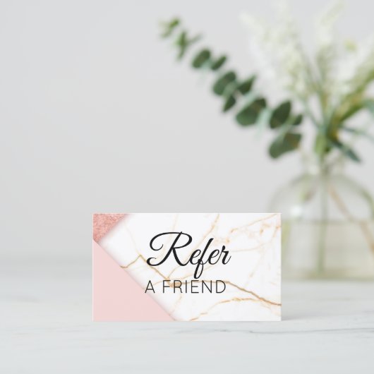 ピンクモダンと金ゴールドの大理石が友達を参照 紹介カード (スタンド正面)