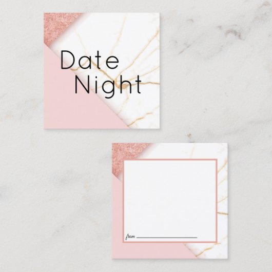 ピンクモダンと金ゴールドの大理石の日付ナイトカード スクエア名刺 (正面/裏面)