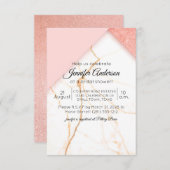 ピンクモダンと金ゴールドの大理石シャワー招待状 (正面/裏面)